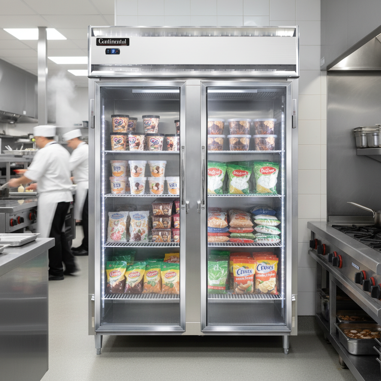 Product image #3 for Continental Refrigerator D2FSNSSGD Designer Line 2-Section Shallow Depth Reach-In Display Freezer with Glass Doors