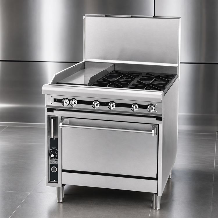 Product image #4 for Titan JTRH-24G-2-36 Heavy Duty 36-Inch Gas Range with 2 Open Burners and 24-Inch Griddle
