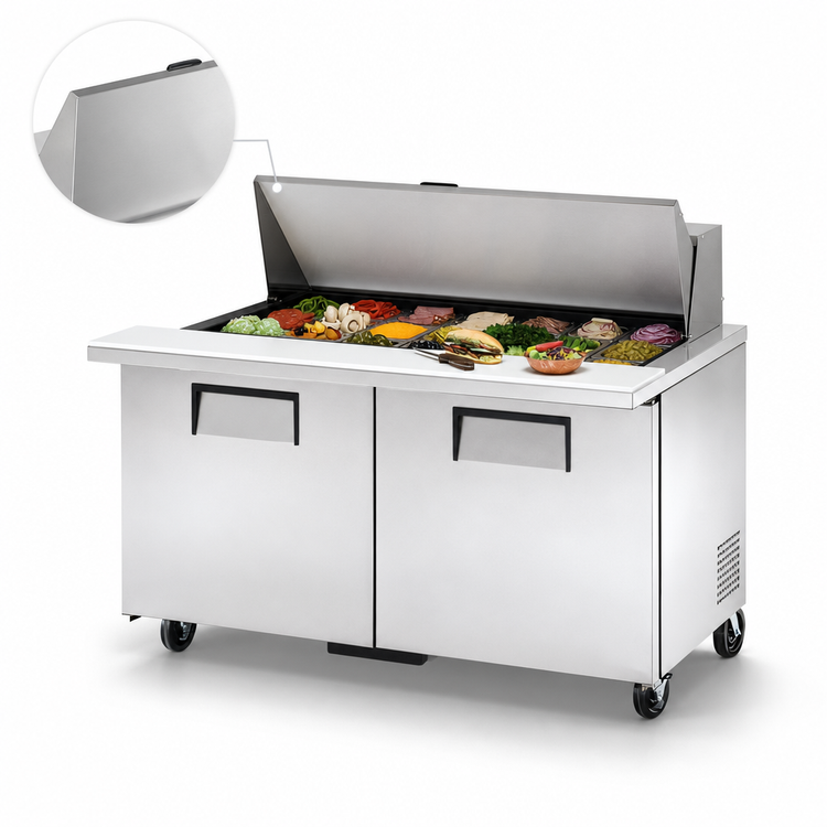 Product image #4 for True Mega Top 60-Inch Self-Contained Sandwich/Salad Prep Table with 18 Pan Top and 2 Doors