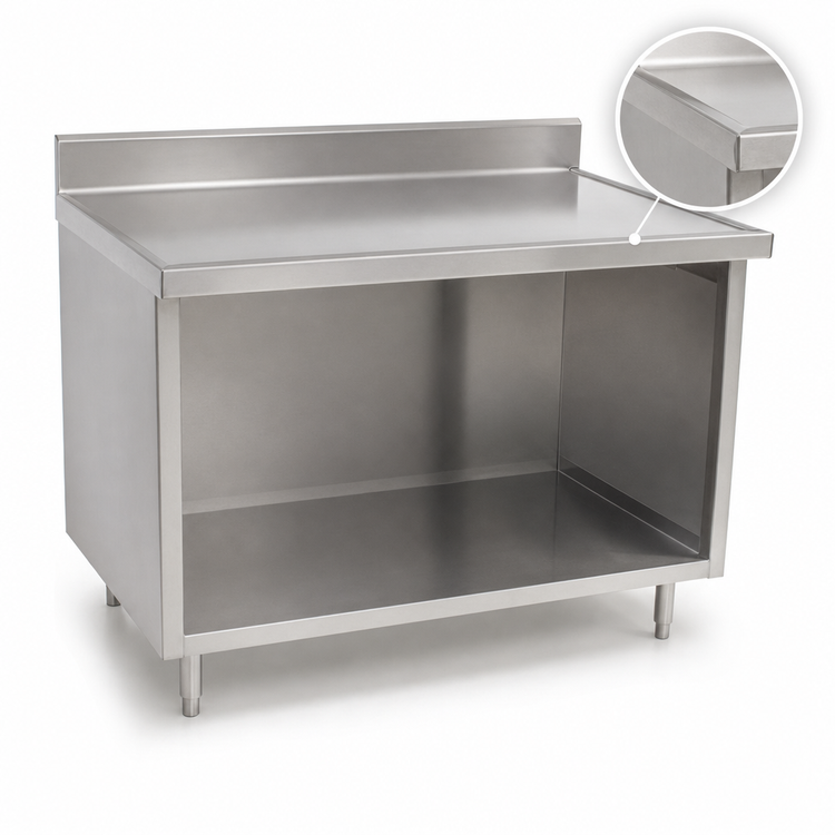 Product image #4 for Spec-Master Marine Series 48" x 30" Stainless Steel Cabinet Base Work Table with Open Front and 4-1/2" Backsplash