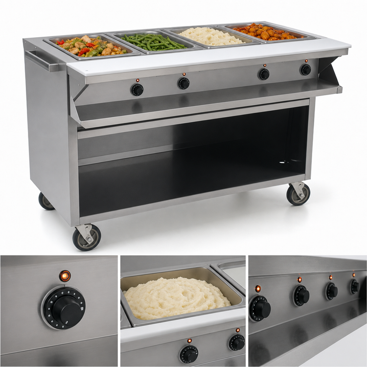 Product image #4 for Spec-Master SPHT4CB-208-3 Mobile 4-Well Electric Sealed Well Hot Food Table