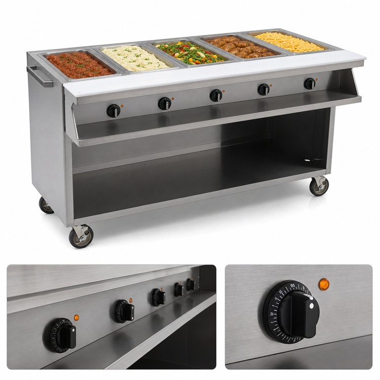 Product image #4 for Spec-Master SPHT5OB-240 5-Well Electric Sealed Well Hot Food Table with Open Base