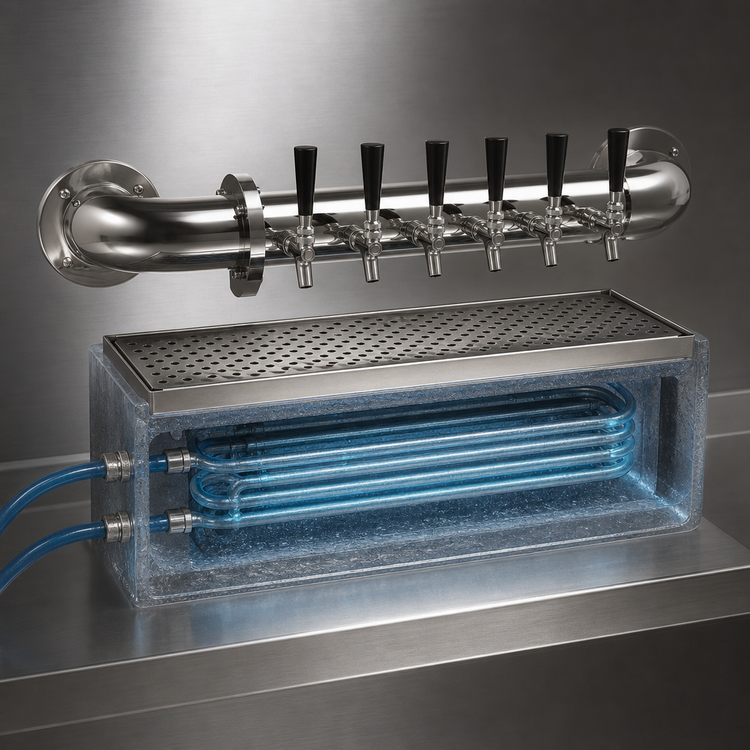Product image #4 for Glastender Pipe Wall Draft Dispensing Tower, 6 Faucets, Glycol-Cooled, Mirror Finish