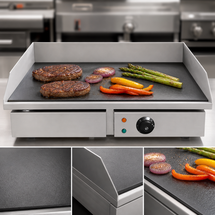 Product image #4 for Omcan Stainless Steel Countertop Electric Griddle with Cast Iron Cooking Surface, 21.75 x 13.75 Inches, 3 kW, 220V
