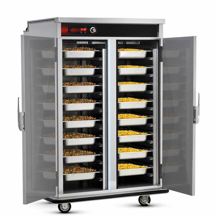 Product image #4 for Mobile Double-Compartment Stainless Steel Heated Holding Cabinet, 32 Full-Size Pan Capacity