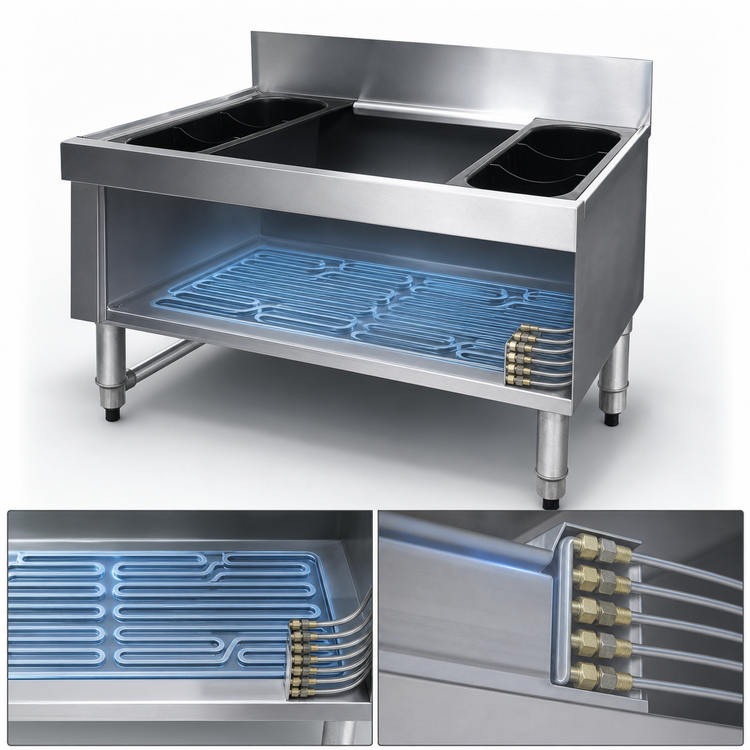 Product image #4 for Advance Tabco Underbar Basics™ 42-Inch Stainless Steel Cocktail Unit Bar Ice Bin with 7-Circuit Cold Plate