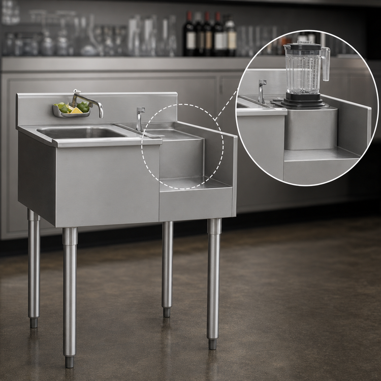 Product image #4 for Eagle Group 1800 Series Underbar Sink/Blender Module with Left Sink Bowl and Right Blender Recess, 24 x 20 Inches