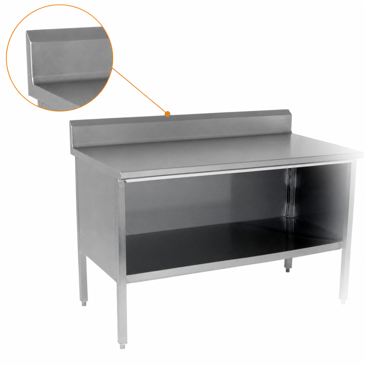Product image #4 for John Boos Open Front Cabinet Base Stainless Steel Work Table, 72 Inch W x 30 Inch D, 14 Gauge Top, 5 Inch Backsplash