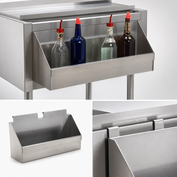 Product image #4 for Advance Tabco Underbar Basics 15-Inch Single-Tier Add-On Speed Rail, 4-Bottle Capacity, Stainless Steel