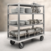 Thumbnail image #4 for Aluminum Queen Mary China & Silver Transporter Cart, Open Design, 3 Shelves
