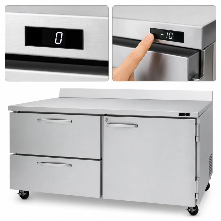 Product image #4 for Turbo Air PRO Series Two-Section Worktop Freezer with 1 Door and 2 Drawers, 17.2 Cu. Ft.