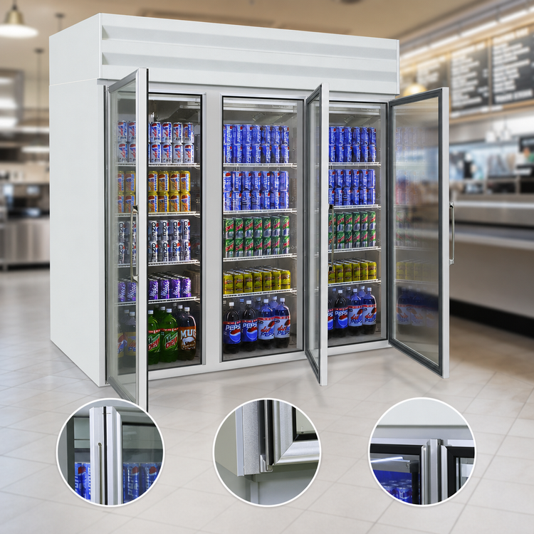 Product image #4 for Howard-McCray HMC GR75 Three-Section Glass Door Reach-In Refrigerator Merchandiser, 75 Cu. Ft., Top-Mount Self-Contained