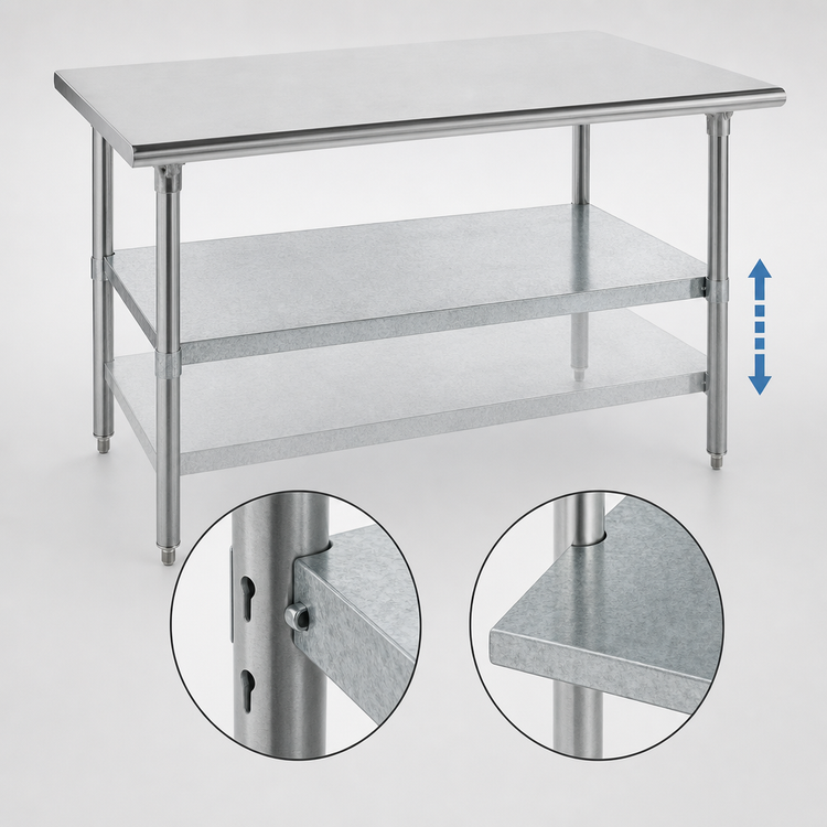 Product image #4 for Advance Tabco AG-309 108-Inch x 30-Inch Flat Top Stainless Steel Work Table with Galvanized Legs and Undershelf