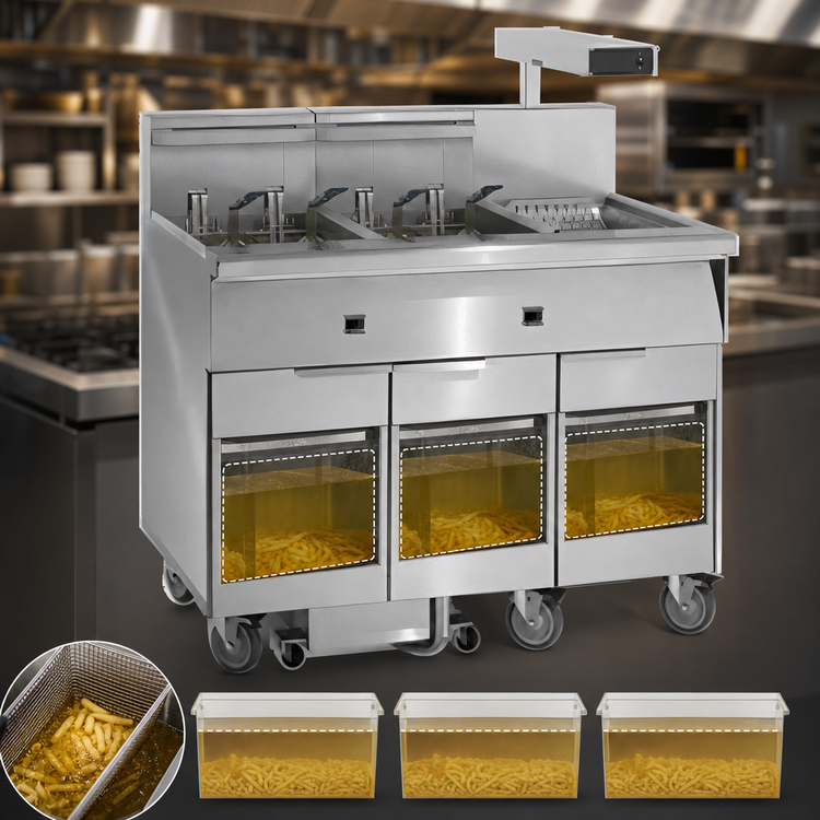Product image #4 for Imperial Triple Battery Electric Floor Fryer with 3 50-Lb Tanks, Built-In Filter System and Dump Station