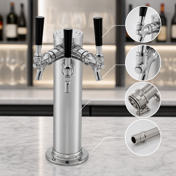 Product image #4 for Perlick Draft Arm Style Countertop Wine Dispensing Kit with 3 Faucets, Chrome