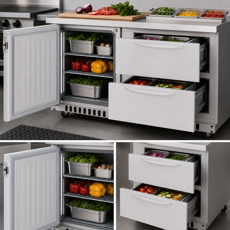 Product image #5 for Turbo Air PRO Series 48.25-Inch Two-Section Front-Breathing Undercounter Refrigerator with Door and Drawers