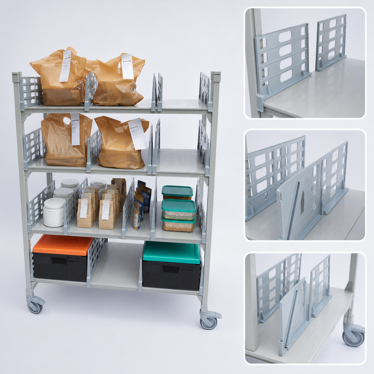 Product image #4 for Cambro Camshelving Premium Mobile Flex Station Unit with 4 Solid Shelves, 24 x 48 x 67 Inches, Speckled Gray