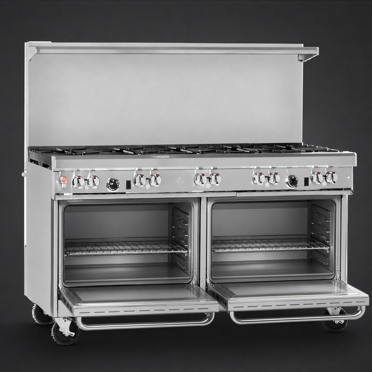 Product image #4 for Ultimate 60-Inch Commercial Gas Restaurant Range with 9 Open Burners and 2 Standard Ovens