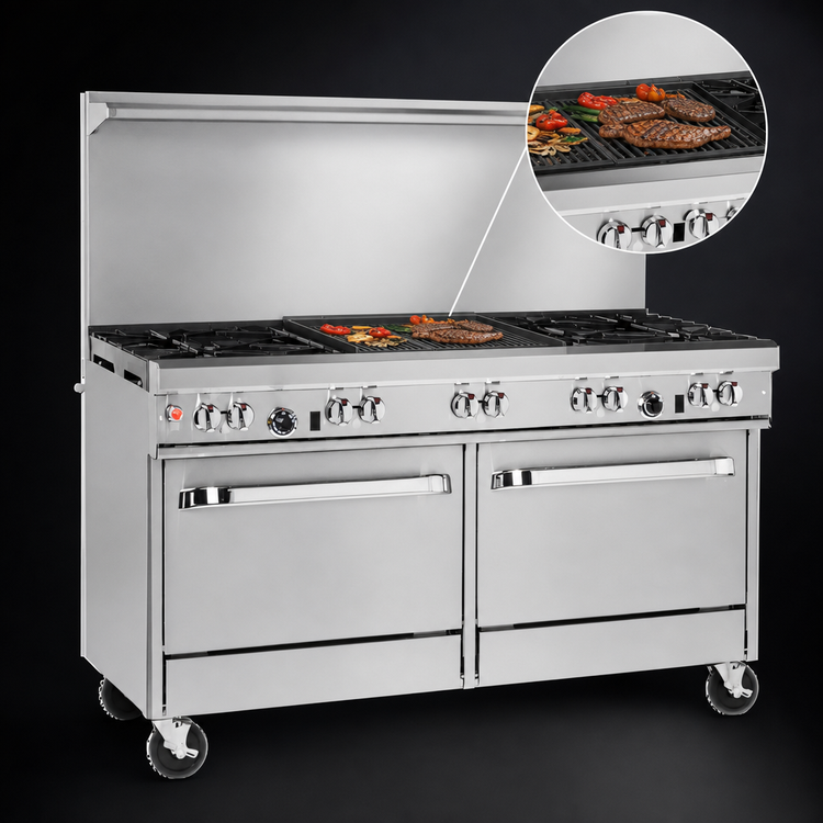Product image #4 for Southbend Ultimate 60-Inch Gas Restaurant Range with 4 Star/Sauté Burners, 36-Inch Charbroiler, and 2 Convection Ovens
