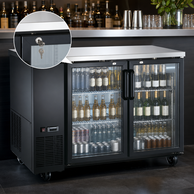 Product image #4 for Aurora 61-Inch Two-Section Reach-In Back Bar Cooler with 2 Glass Doors, 15.8 Cu. Ft.