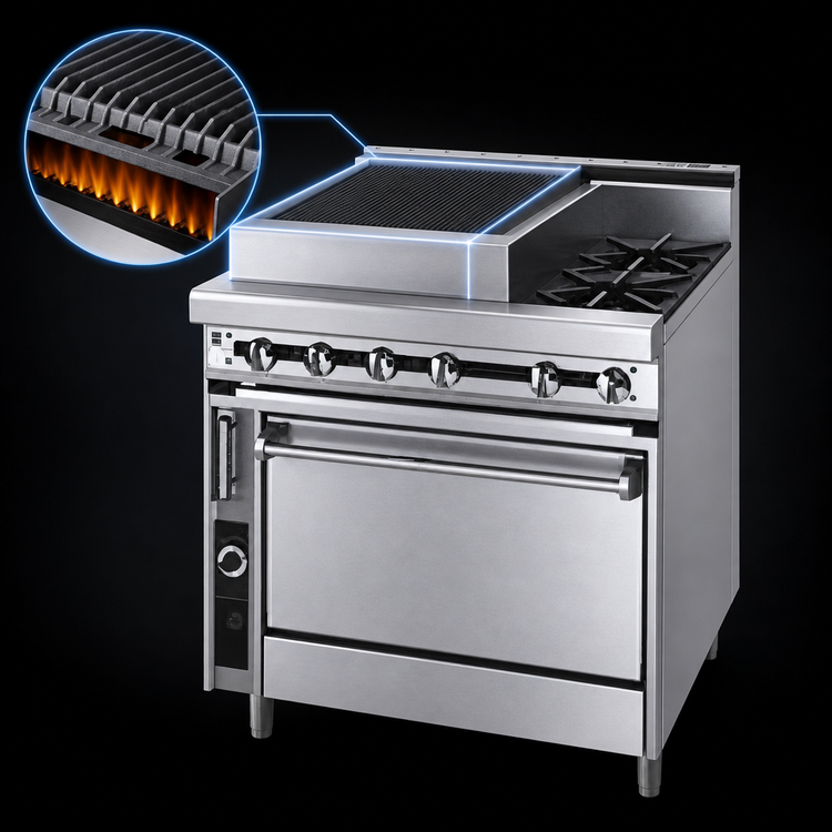 Product image #4 for Jade Range Titan JTRH-18B-1HT-36C 36-Inch Gas Heavy Duty Range with 18-Inch Charbroiler, 18-Inch Hot Top, and Convection Oven