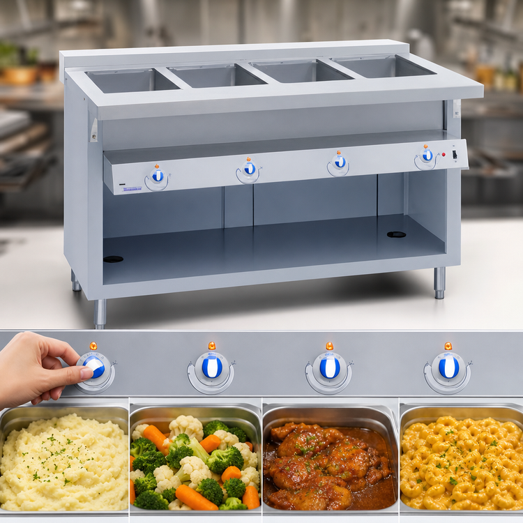 Product image #4 for Thurmaduke E-6-DLSS 6-Well Electric Sealed Well Steamtable with Cutting Board & Dish Shelf