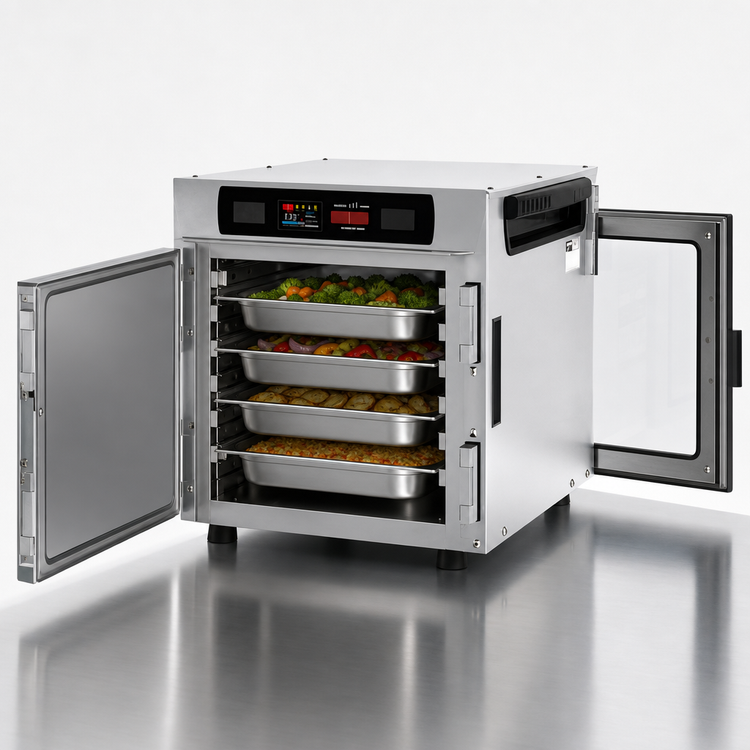 Product image #4 for Metro HotBlox Narrow 4-Pan Pass-Thru Insulated Holding Cabinet with Digital Touchscreen Controls, Solid Front Door and Clear Rear Door (HBCN4-DSPC-CT)