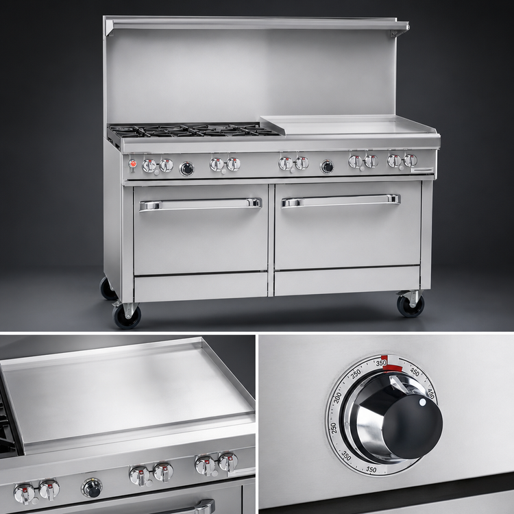Product image #4 for Southbend Ultimate 48-Inch Gas Restaurant Range with 4 Star/Saute Burners, 24-Inch Thermostatic Griddle, Convection Oven, and Cabinet Base
