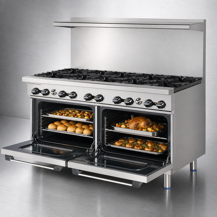 Product image #4 for Turbo Air Bake Tech Innovation Radiance 60-Inch Gas Restaurant Range with 10 Lift-Off Open Burners and 2 Standard Ovens