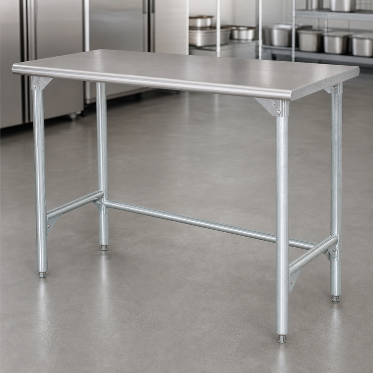 Product image #4 for Advance Tabco 108-Inch x 30-Inch 14-Gauge 304 Stainless Steel Flat Top Work Table with Galvanized Open Base