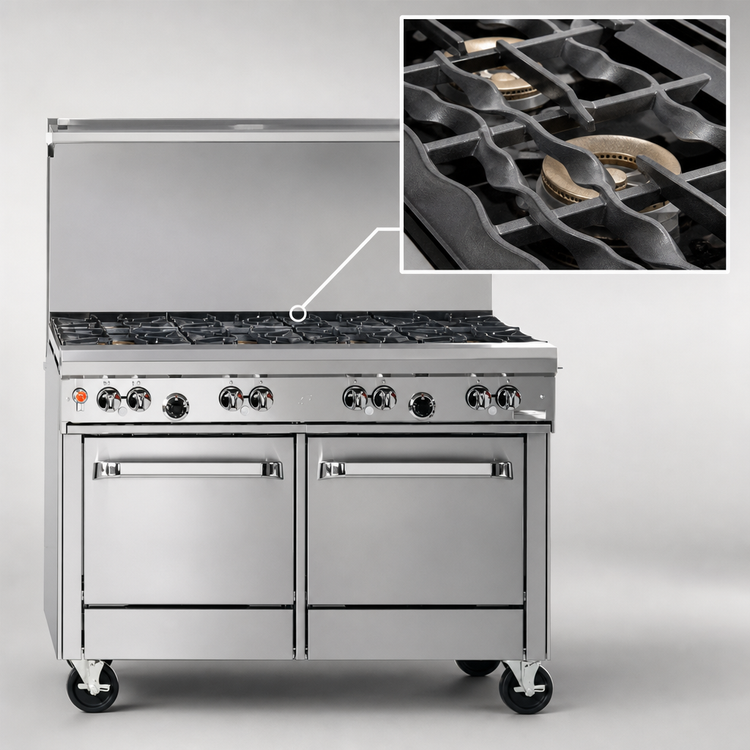 Product image #4 for Southbend Ultimate 48-Inch Natural Gas Commercial Restaurant Range with 7 Open Burners, Standard Oven, Cabinet Base, and Wavy Grates