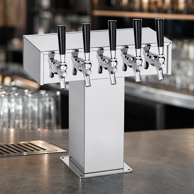 Product image #4 for Perlick Countertop Glycol-Cooled Tee Draft Beer Tower, 5-Faucet, Polished Chrome