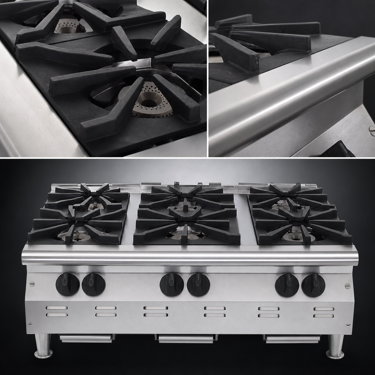 Product image #4 for RedHots Chef's Line 36-Inch 6-Burner Countertop Gas Hot Plate, Natural Gas, Stainless Steel Front