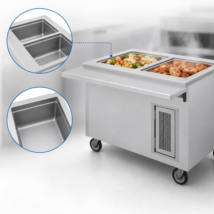 Product image #4 for Randell RANFG HTD-2 Mobile Electric Hot Food Table with (2) 12" x 20" Wells and Enclosed Cabinet Base