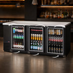 Thumbnail image #4 for Everest Refrigeration EBB90G-24 Three-Section Back Bar Refrigerator, 28 Cu. Ft., 3 Glass Hinged Doors, Black Exterior, Stainless Steel Top