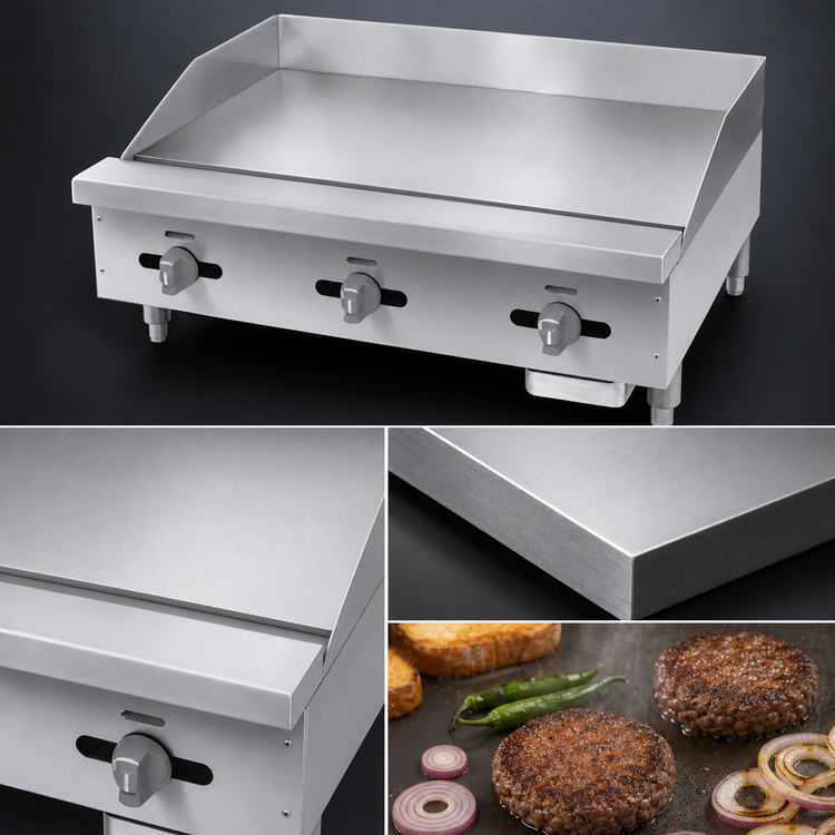 Product image #4 for Comstock-Castle Diner Series 72-Inch Countertop Gas Griddle with Manual Controls and 3/4-Inch Polished Steel Plate
