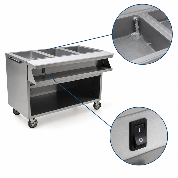 Product image #4 for Spec-Master SPHT4OB-208-3 4-Well Mobile Electric Hot Food Table with Open Base
