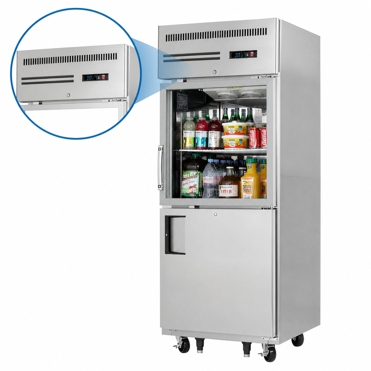 Product image #4 for Everest Refrigeration EGSH2 One-Section Reach-In Refrigerator with Glass and Solid Half Doors, 23.0 Cu. Ft., Top-Mounted Self-Contained, 115V