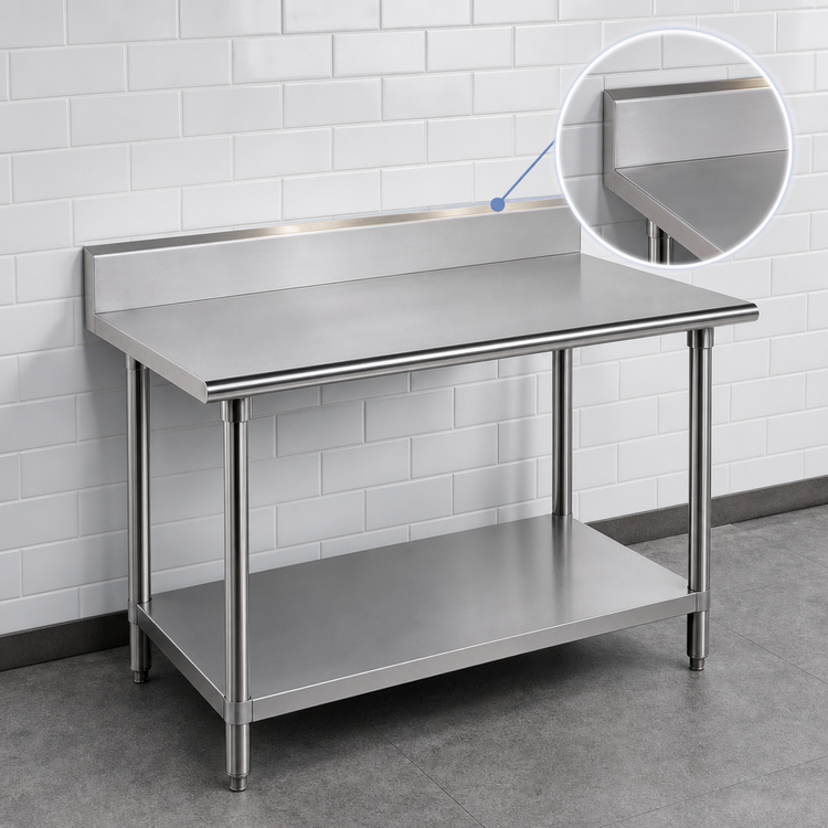 Product image #4 for Advance Tabco Stainless Steel Cocktail Station Work Table with 5-Inch Backsplash and Adjustable Undershelf, 108 x 36 Inches