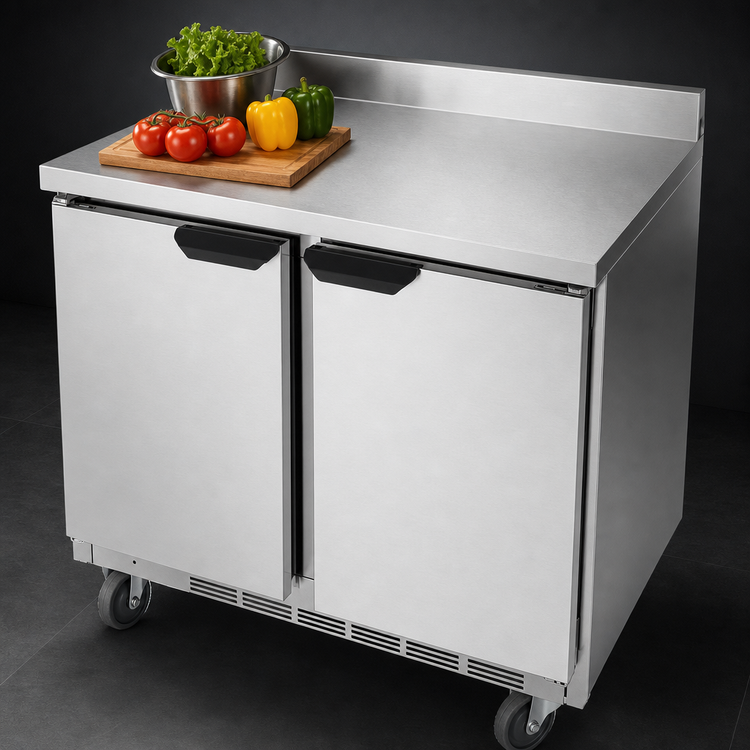 Product image #4 for Beverage-Air Two-Section 36-Inch Worktop Refrigerator with Solid Doors and 4-Inch Backsplash, 8.5 Cu. Ft.