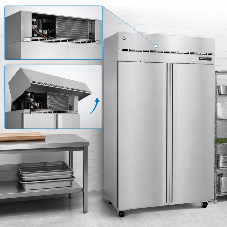 Product image #4 for Hoshizaki Steelheart 52-Inch Two-Section Reach-In Refrigerator, 47.11 Cu. Ft., Solid Hinged Doors, Top-Mounted, Stainless Steel