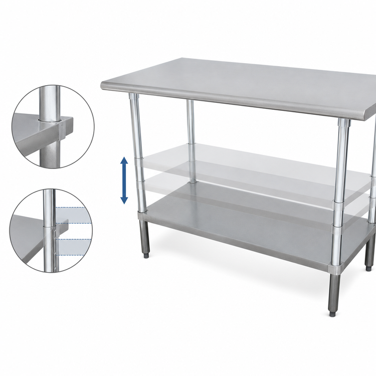 Product image #4 for Advance Tabco Special Value Series 84" x 24" Flat Top Stainless Steel Work Table with Adjustable Undershelf