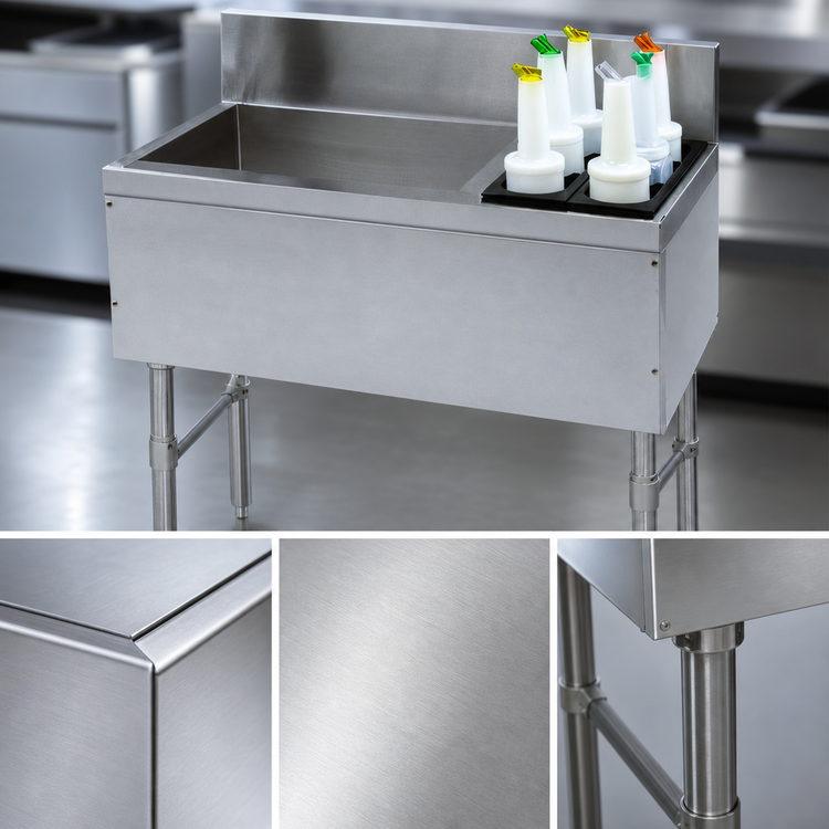 Product image #4 for Advance Tabco Prestige Underbar Stainless Steel Ice Chest with 10-Circuit Cast Aluminum Cold Plate and Right-Side Bottle Rack, 36 x 20 x 36 Inches