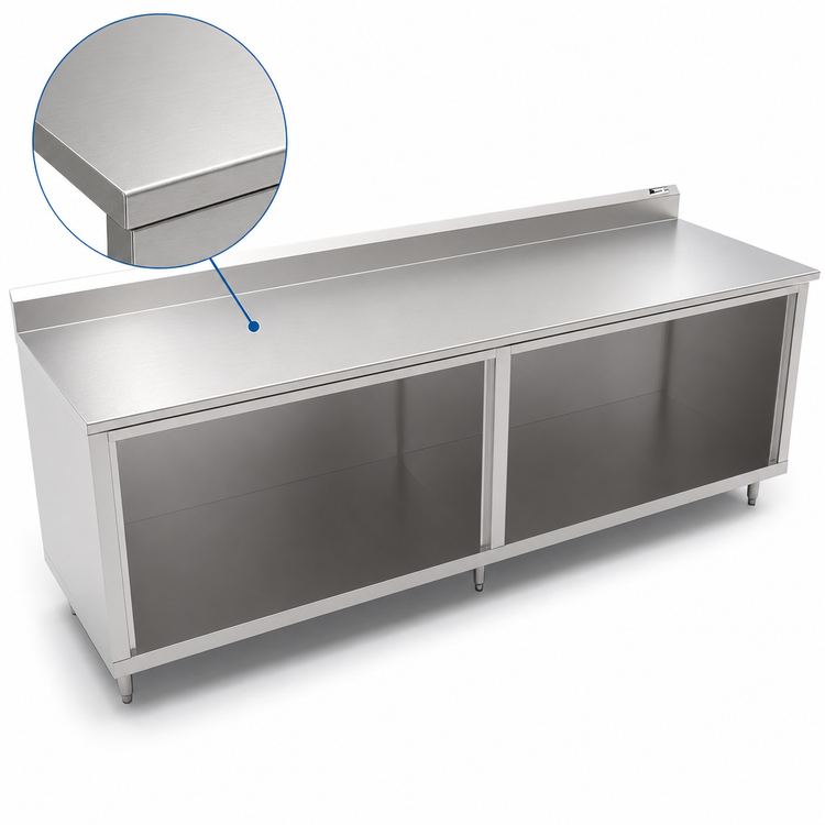 Product image #4 for John Boos 120-Inch 16-Gauge Stainless Steel Work Table with Open-Front Cabinet Base and 5-Inch Backsplash