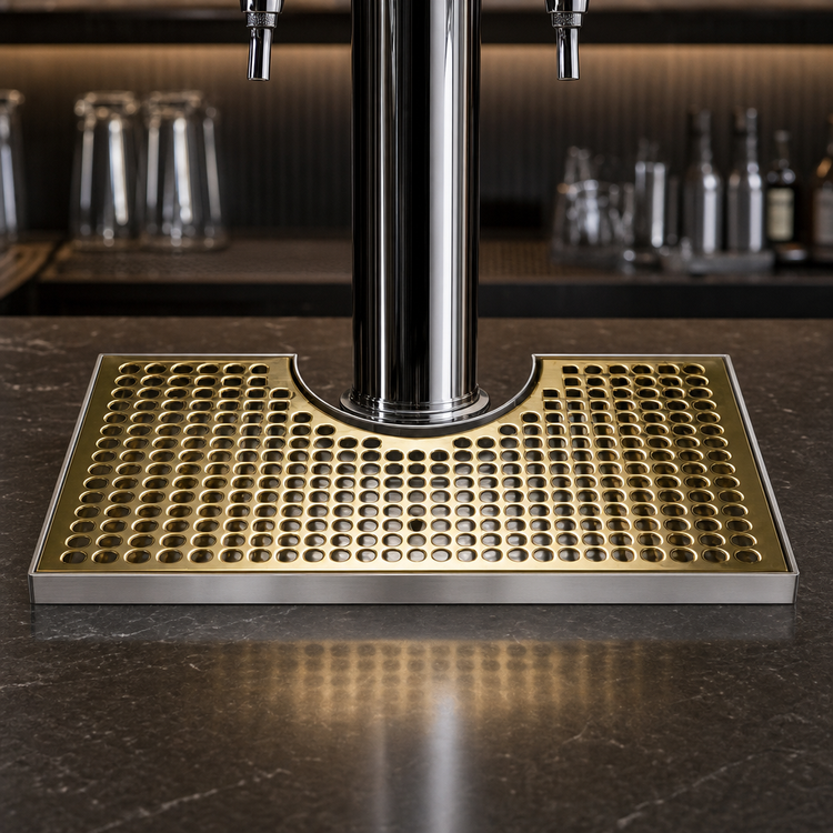 Product image #4 for Surface-Mount Stainless Steel Drip Tray Trough with PVD Brass Screen, No Drain