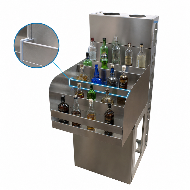 Product image #5 for BK Resources 36-Inch Wide Underbar Stainless Steel Liquor Bottle Display Unit, 4-Step