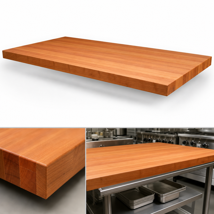 Product image #4 for Boos Block 72 Inch x 42 Inch American Cherry Edge Grain Kitchen Countertop with Full-Length Rails, 2-1/4 Inch Thick, Varnique Finish