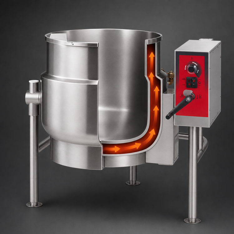 Product image #4 for Vulcan 40-Gallon Electric Tilting Steam Kettle, 2/3 Jacketed, Manual Tilt, Tri-Leg Base