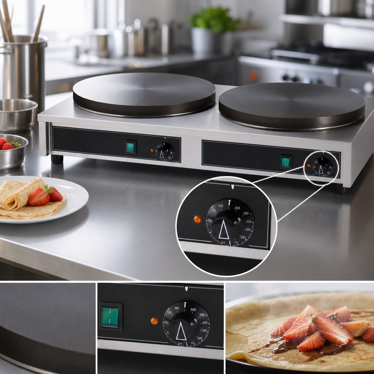 Product image #4 for Krampouz 15-3/4-Inch Double Countertop Electric Crepe Maker with Cast Iron Griddles