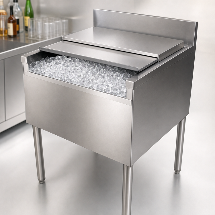 Product image #5 for BK Resources Underbar Stainless Steel Ice Bin with 8-Circuit Aluminum Cold Plate, 30" x 21 1/4", 97 lb Capacity
